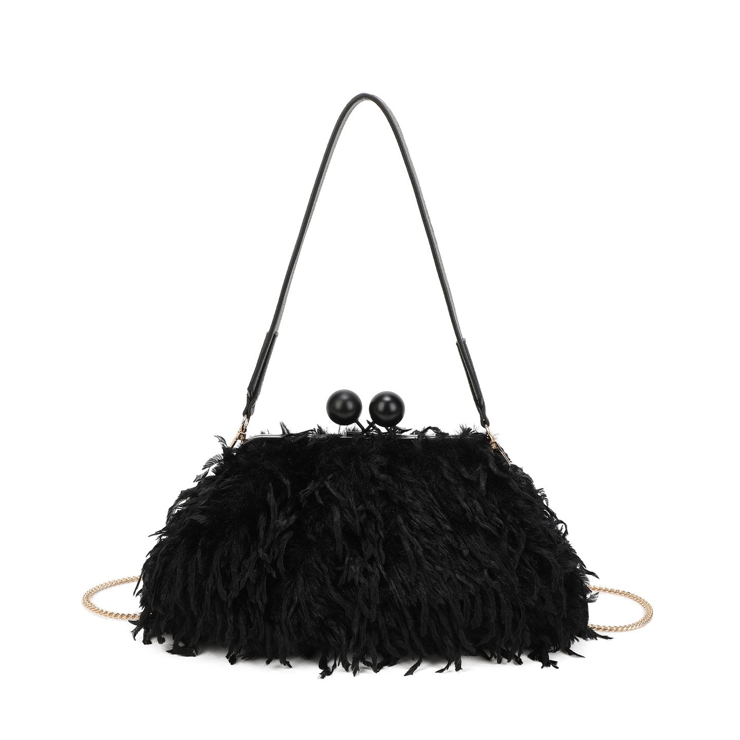 Sac à main avec poils et plumes