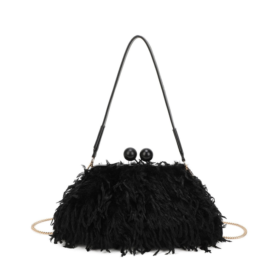 Sac à main avec poils et plumes