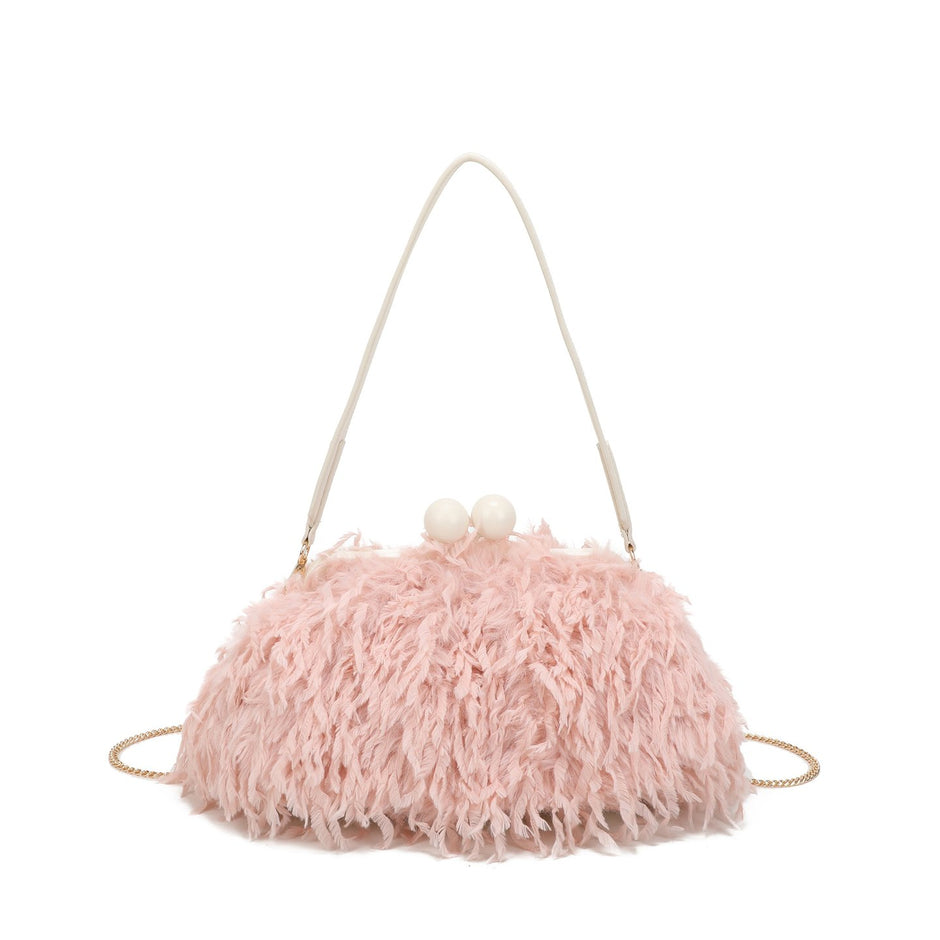Sac à main avec poils et plumes