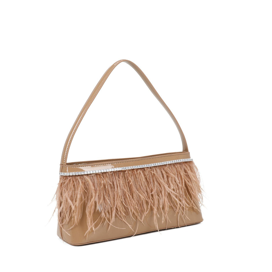 Sac à main en vernis et plumes
