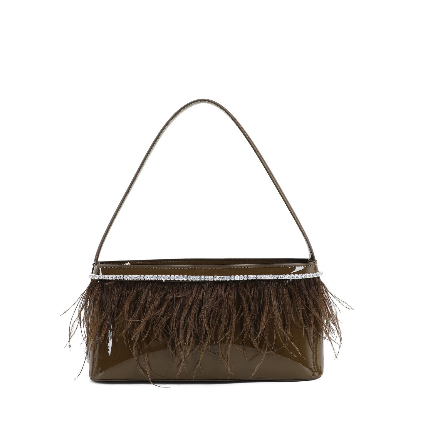Sac à main en vernis et plumes