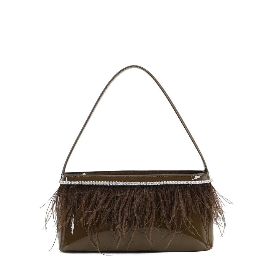 Sac à main en vernis et plumes