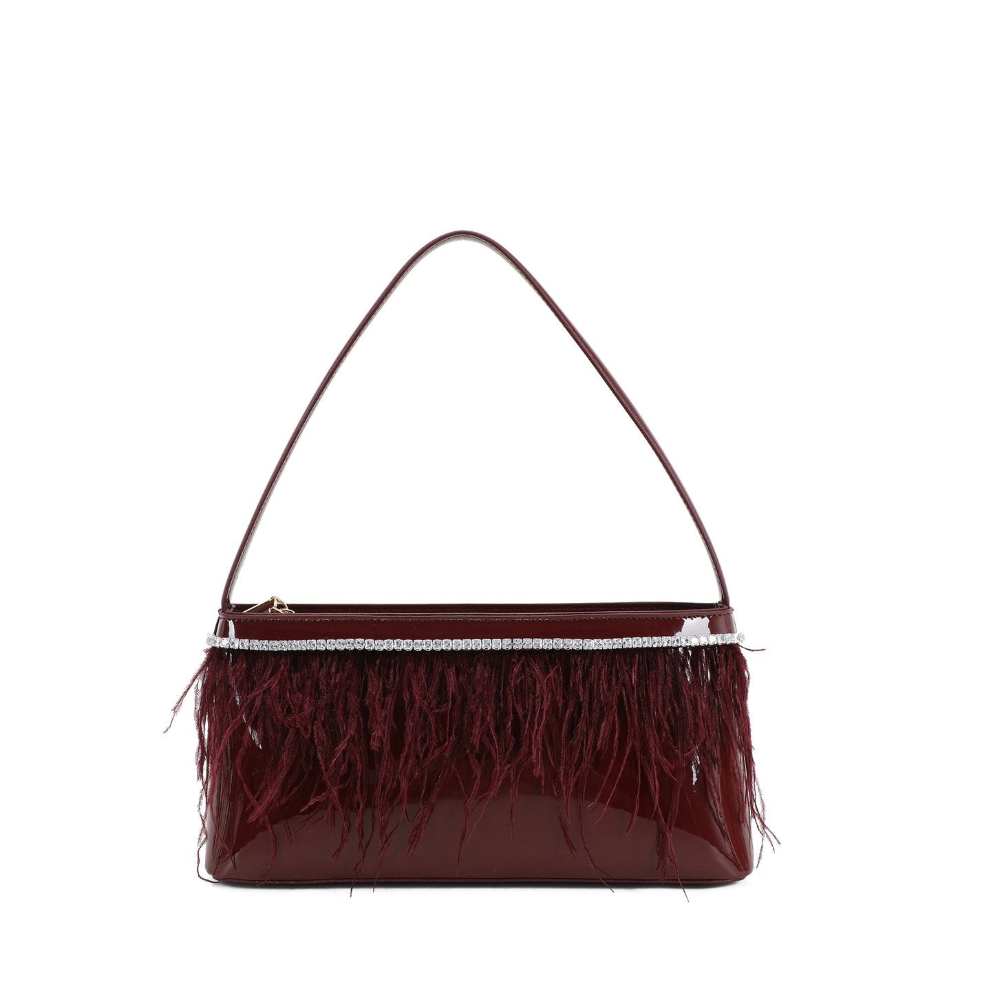 Sac à main en vernis et plumes