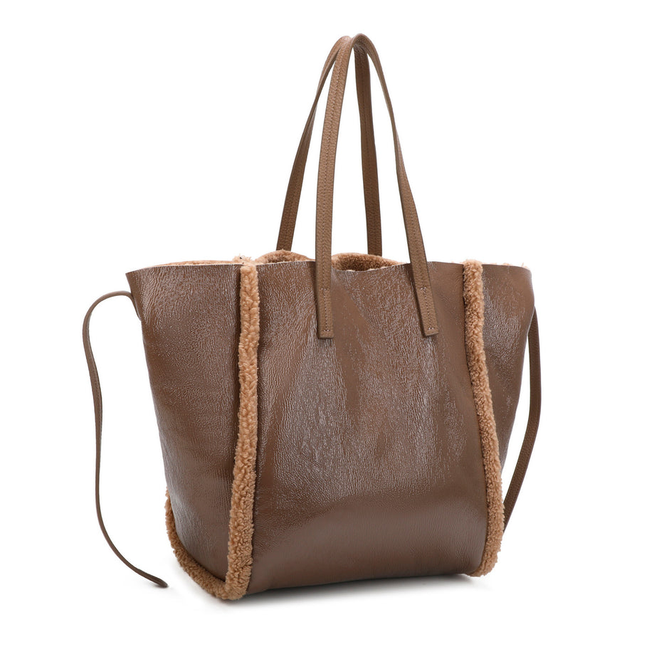 Sac à main Shopper brillant avec fourrure