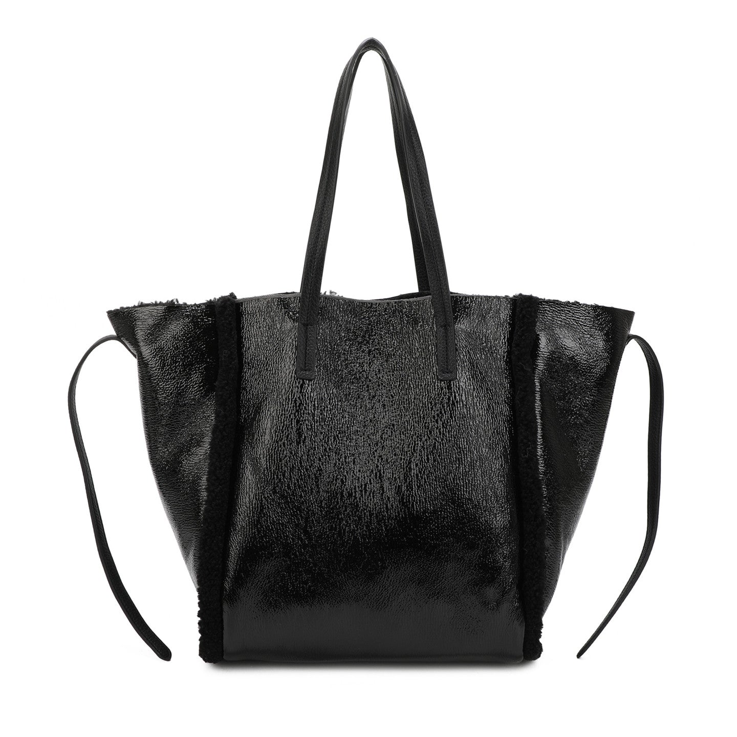 Sac à main Shopper brillant avec fourrure