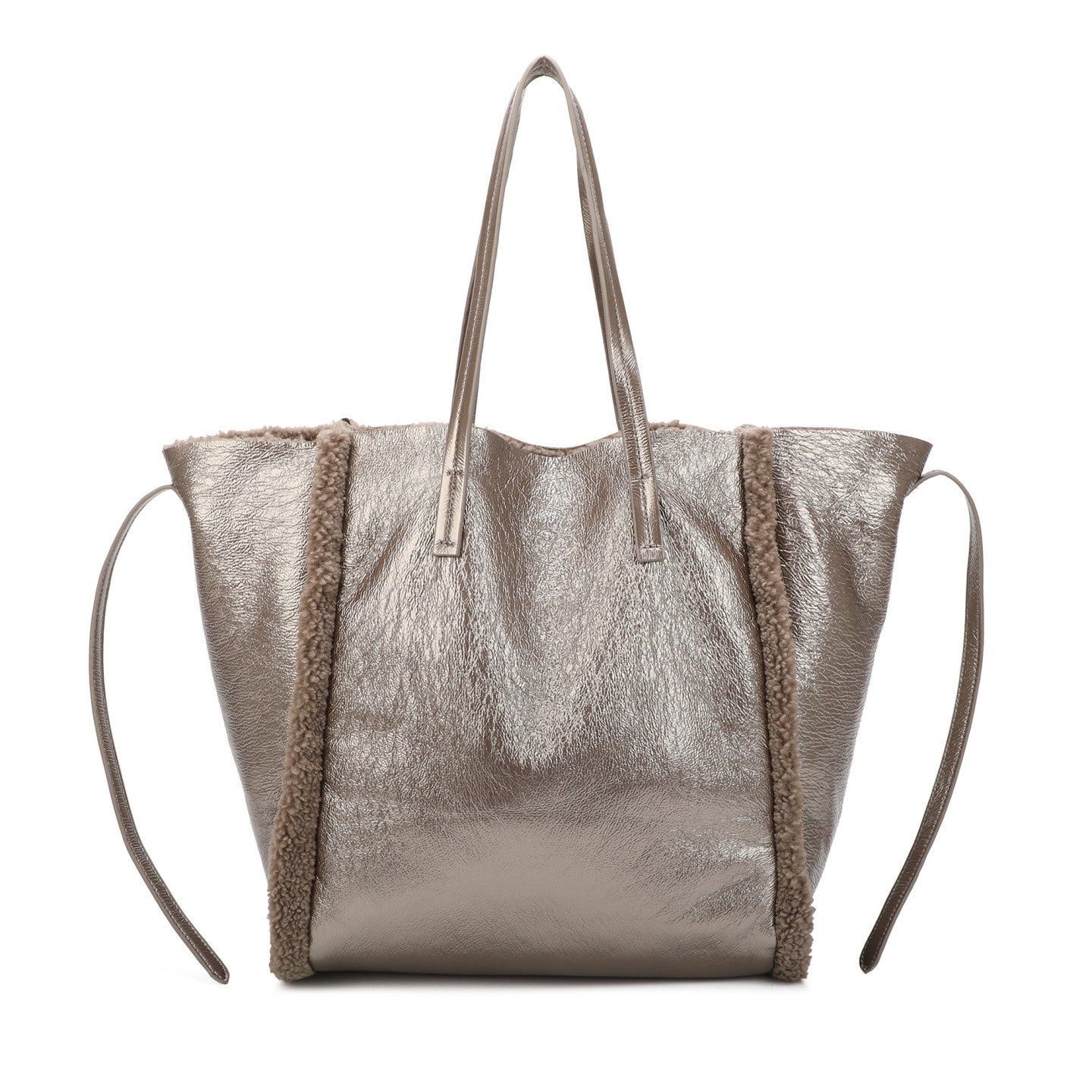 Sac à main Shopper brillant avec fourrure