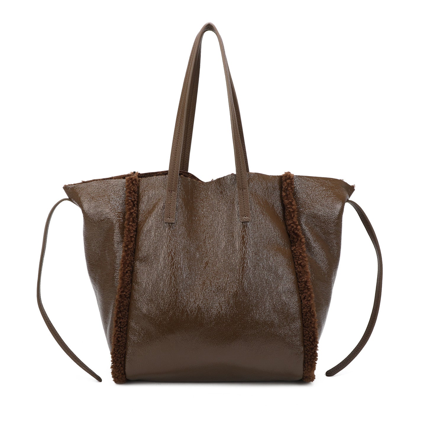 Sac à main Shopper brillant avec fourrure