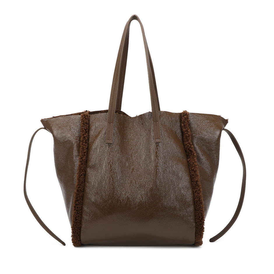 Sac à main Shopper brillant avec fourrure