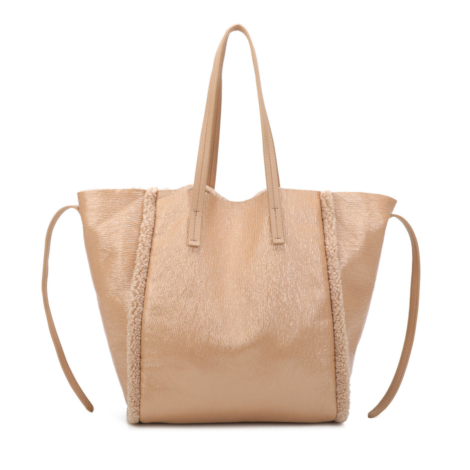 Sac à main Shopper brillant avec fourrure
