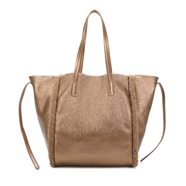 Sac à main Shopper brillant avec fourrure