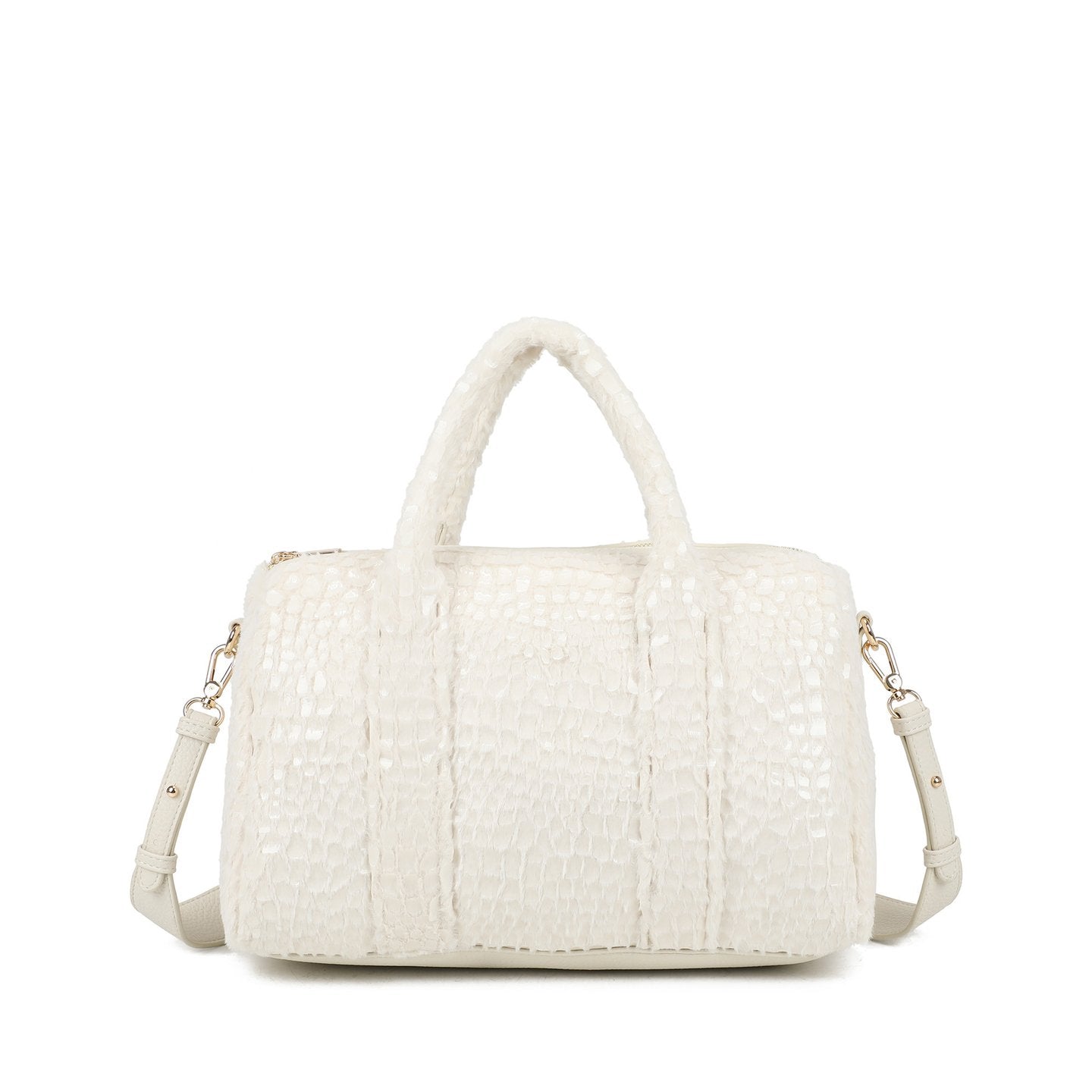 Sac bandoulière avec fourrure et vernis