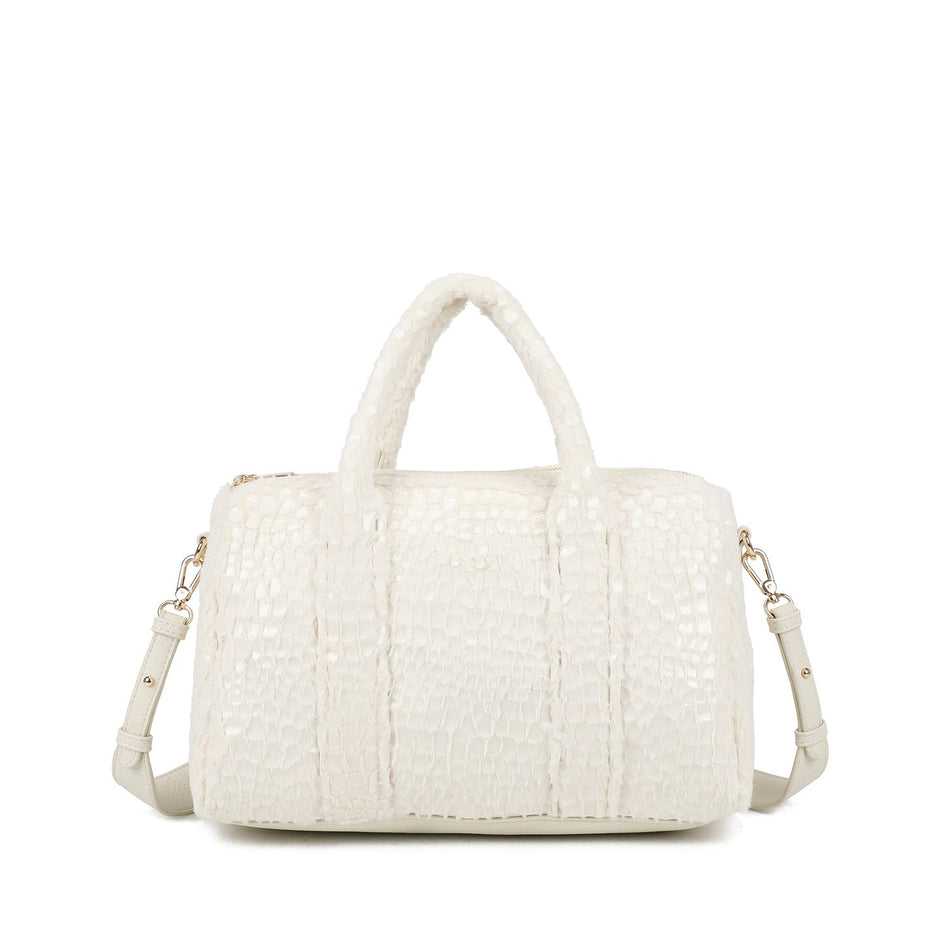 Sac bandoulière avec fourrure et vernis