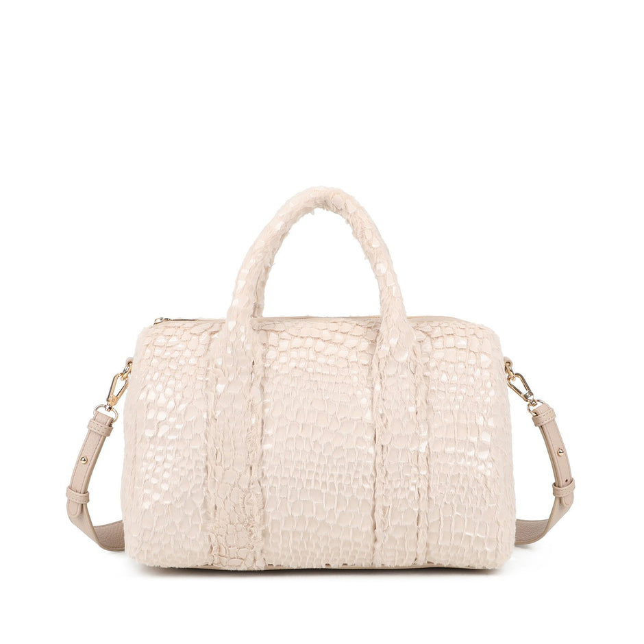 Sac bandoulière avec fourrure et vernis