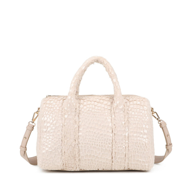 Sac bandoulière avec fourrure et vernis