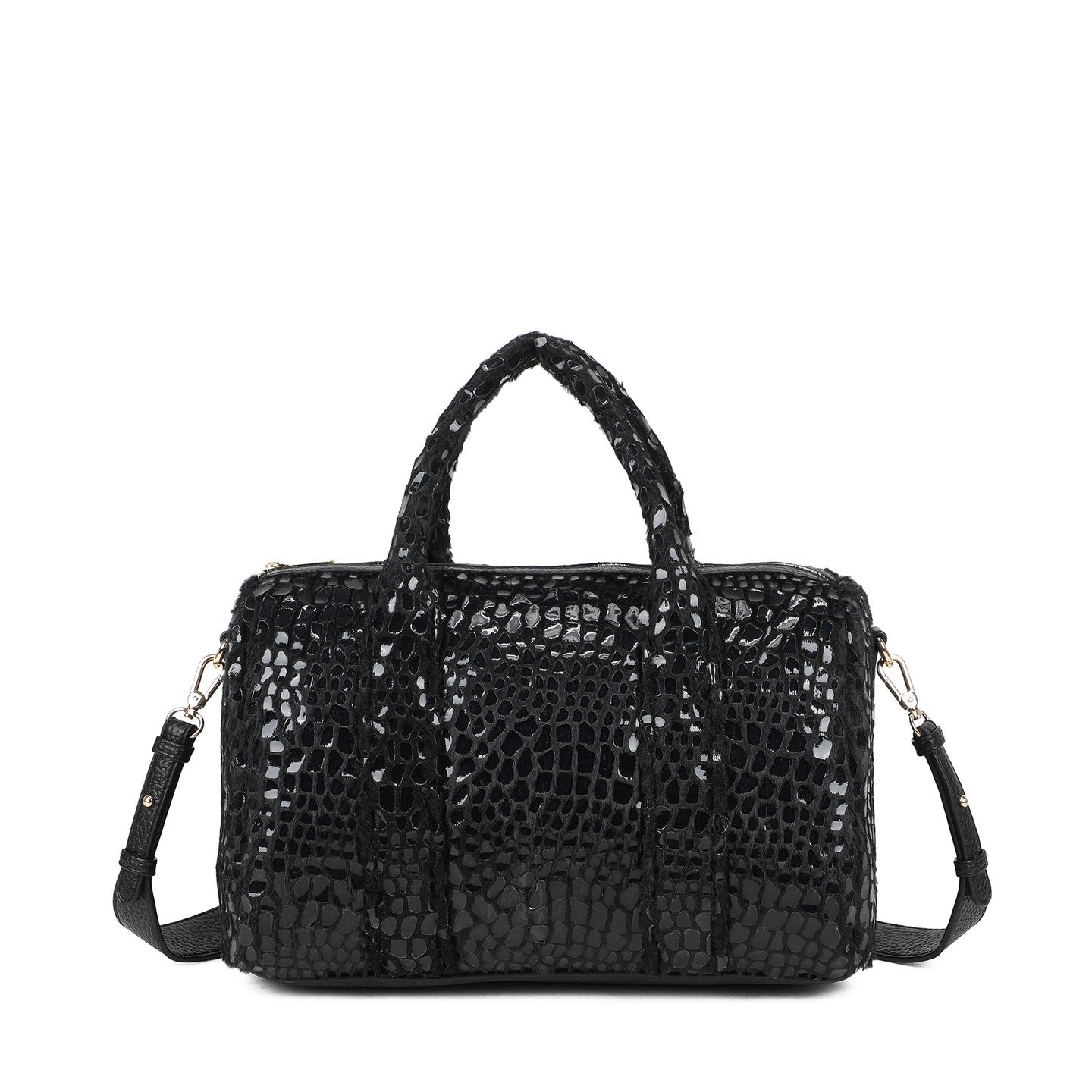 Sac bandoulière avec fourrure et vernis