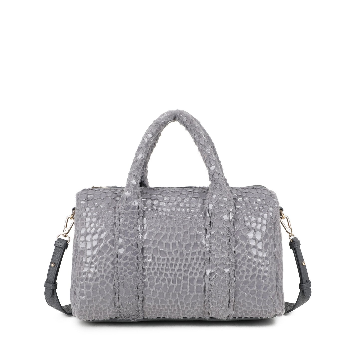Sac bandoulière avec fourrure et vernis