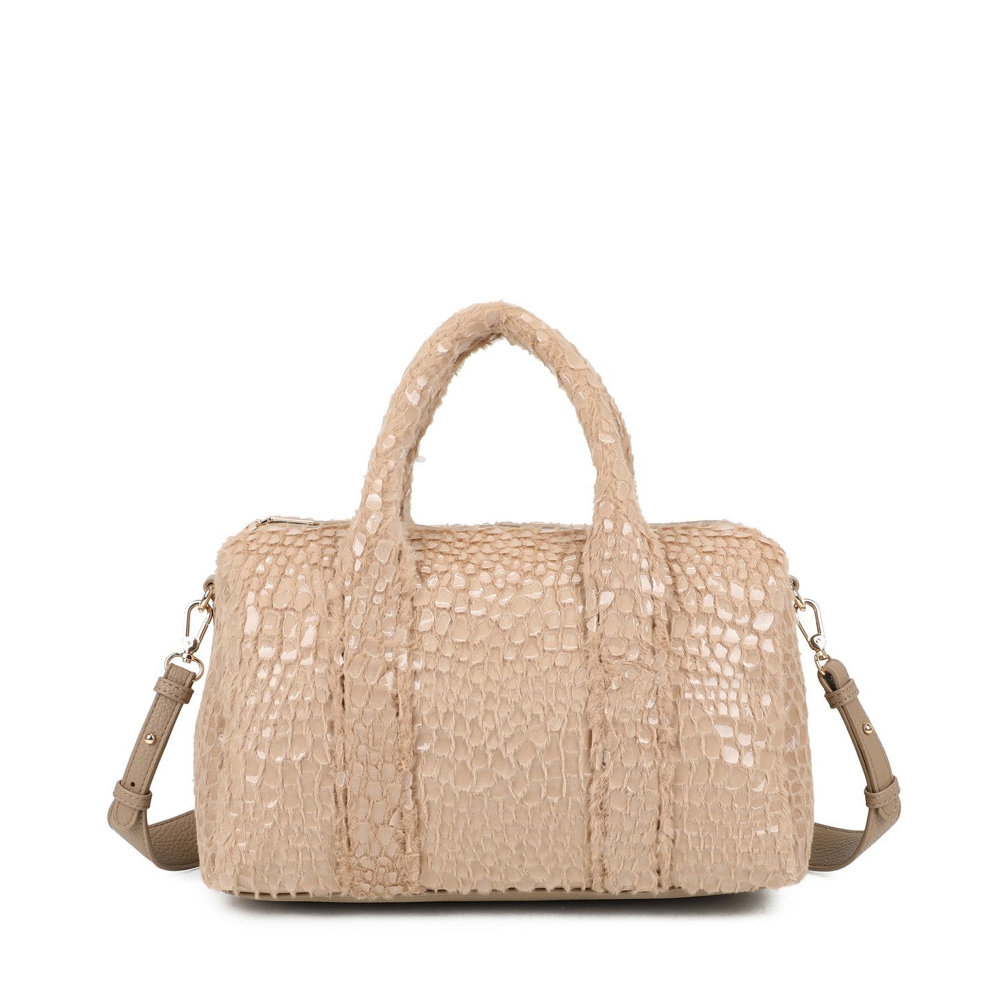 Sac bandoulière avec fourrure et vernis