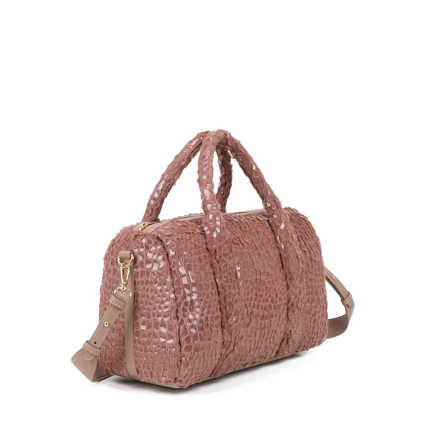 Sac bandoulière avec fourrure et vernis