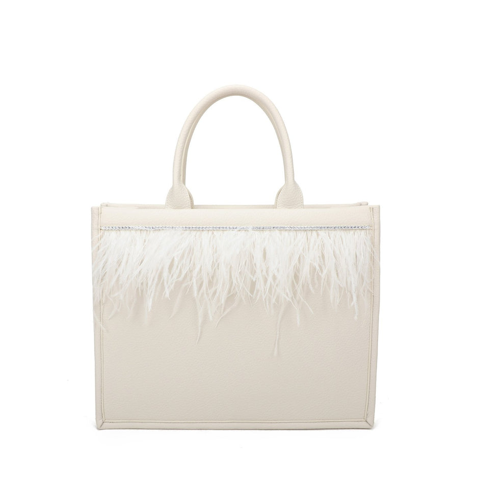 Sac Shopper avec brillants et plumes