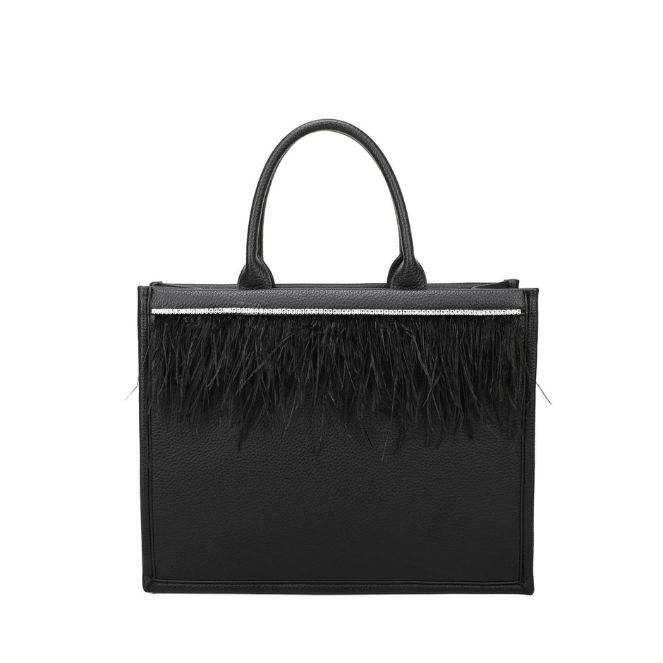 Sac Shopper avec brillants et plumes