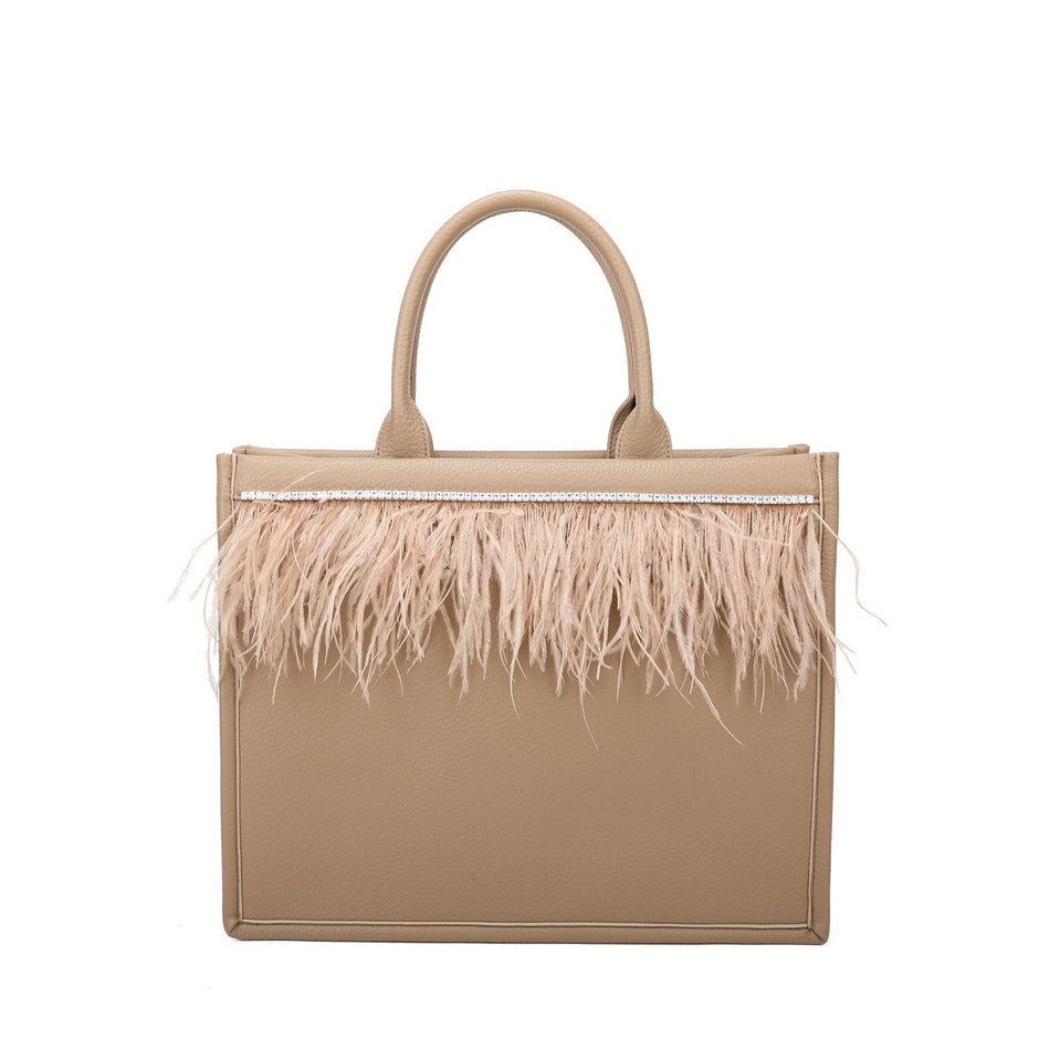 Sac Shopper avec brillants et plumes