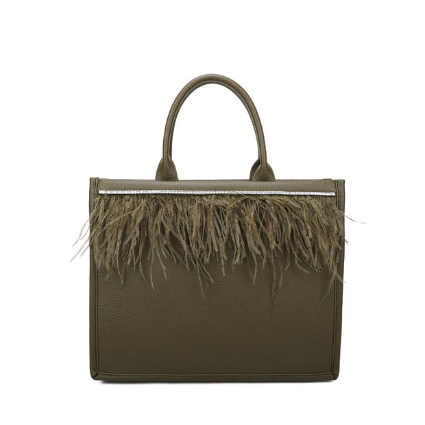 Sac Shopper avec brillants et plumes