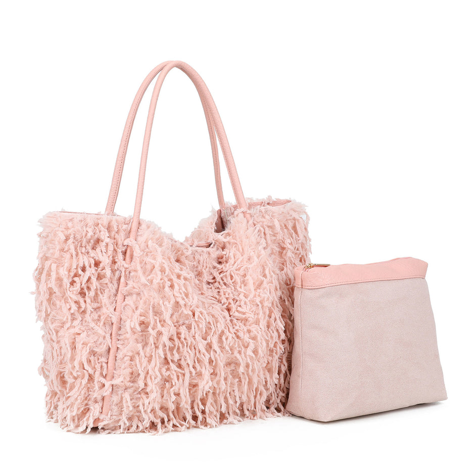 Sac shopper en fourrure avec anse longue