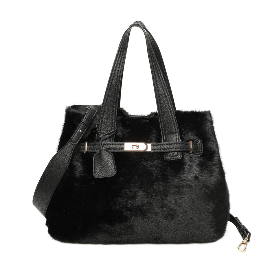 Sac shopper en fourrure avec boucle