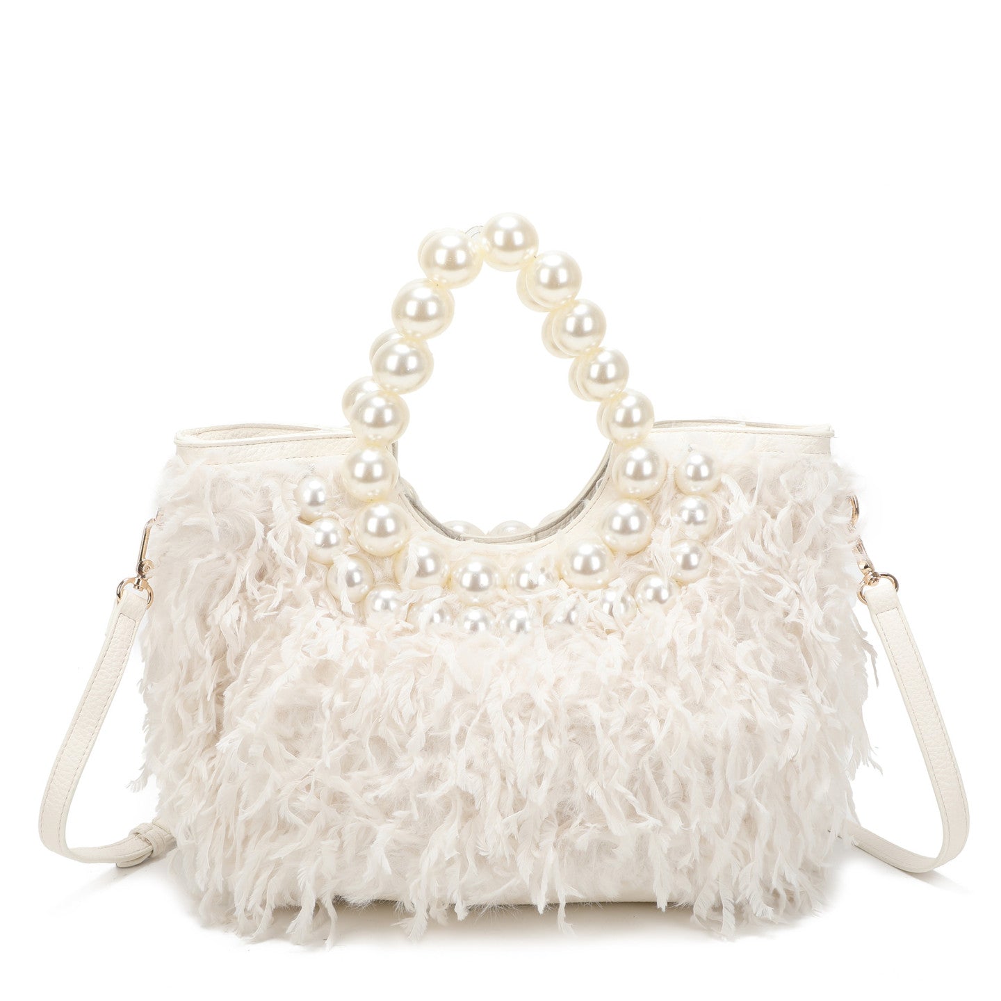 Sac shopper en fourrure et perles