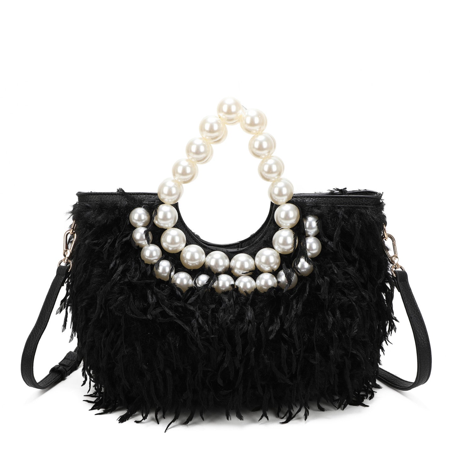 Sac shopper en fourrure et perles