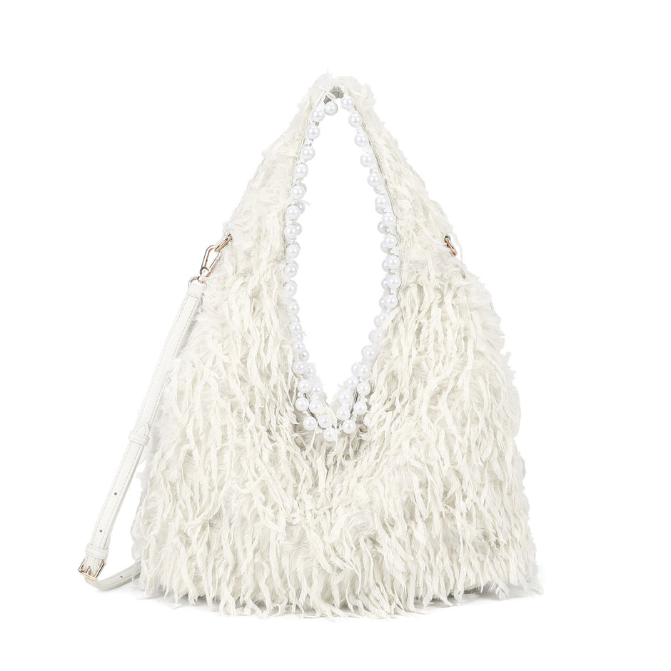 Sac shopper en fourrure et perles