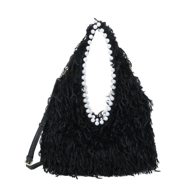 Sac shopper en fourrure et perles