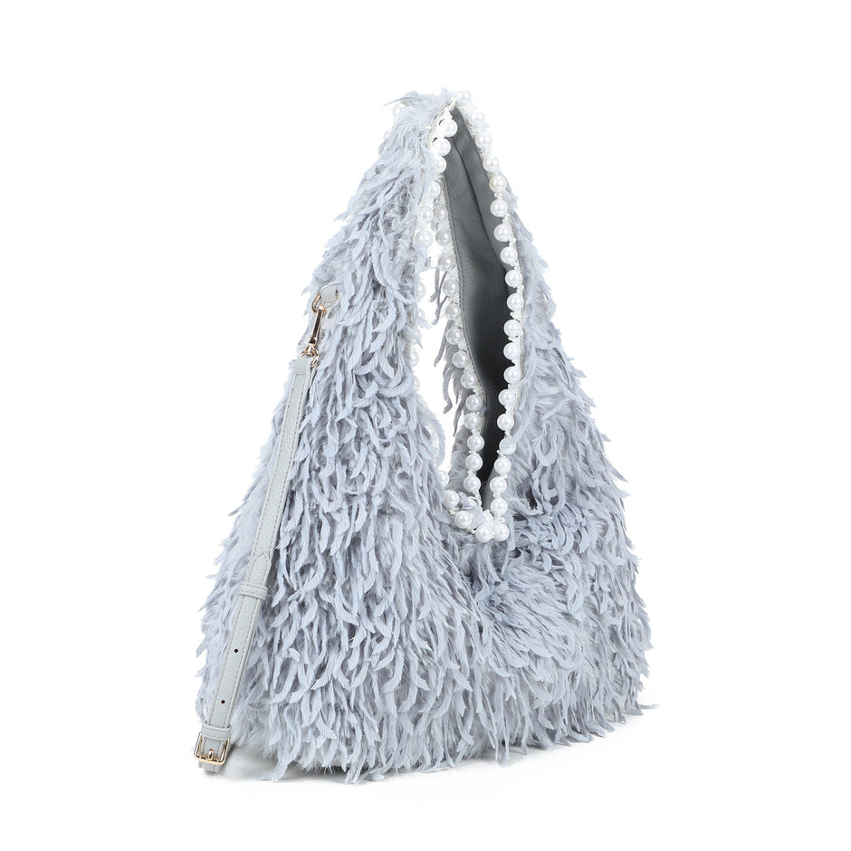 Sac shopper en fourrure et perles