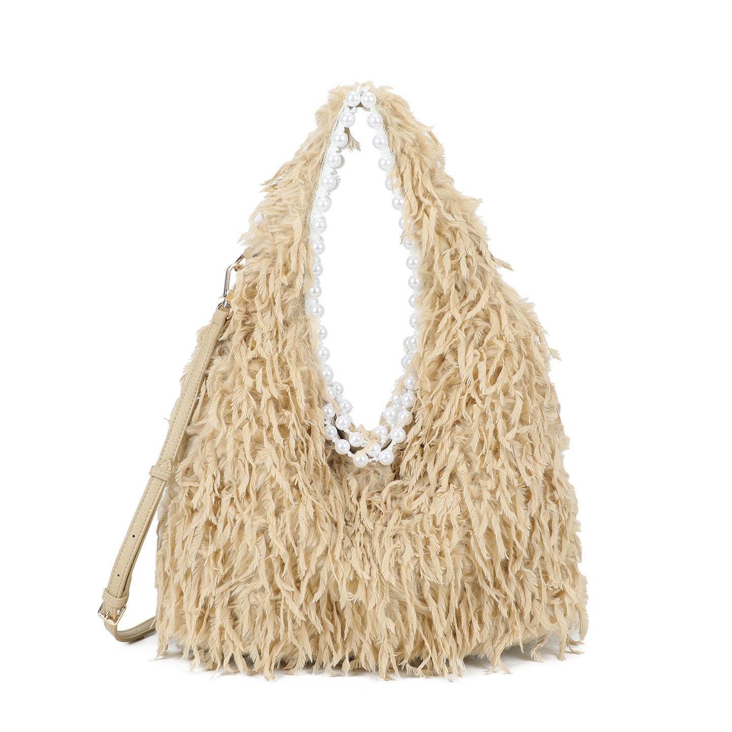 Sac shopper en fourrure et perles