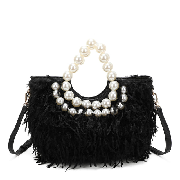 Sac shopper en fourrure et perles