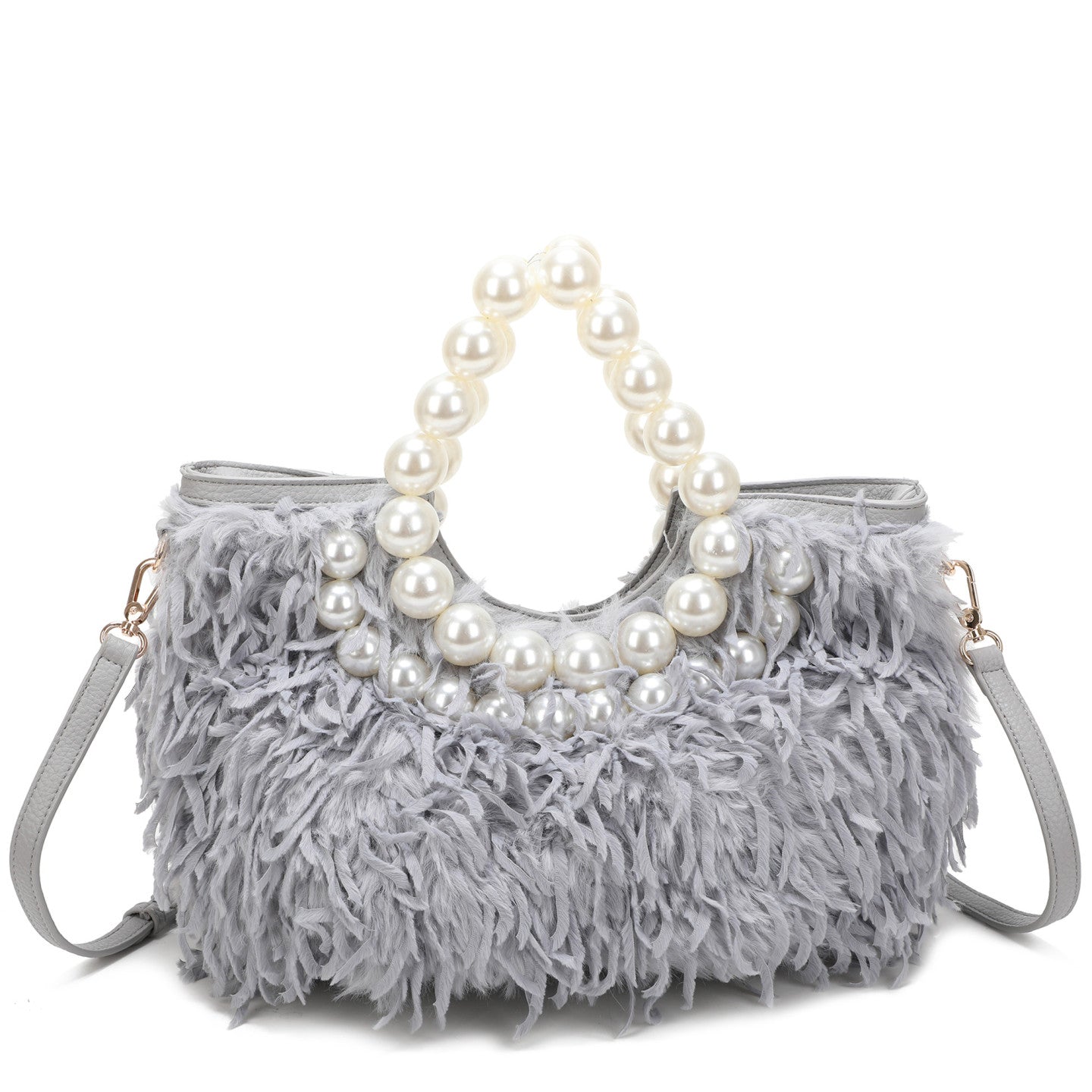 Sac shopper en fourrure et perles