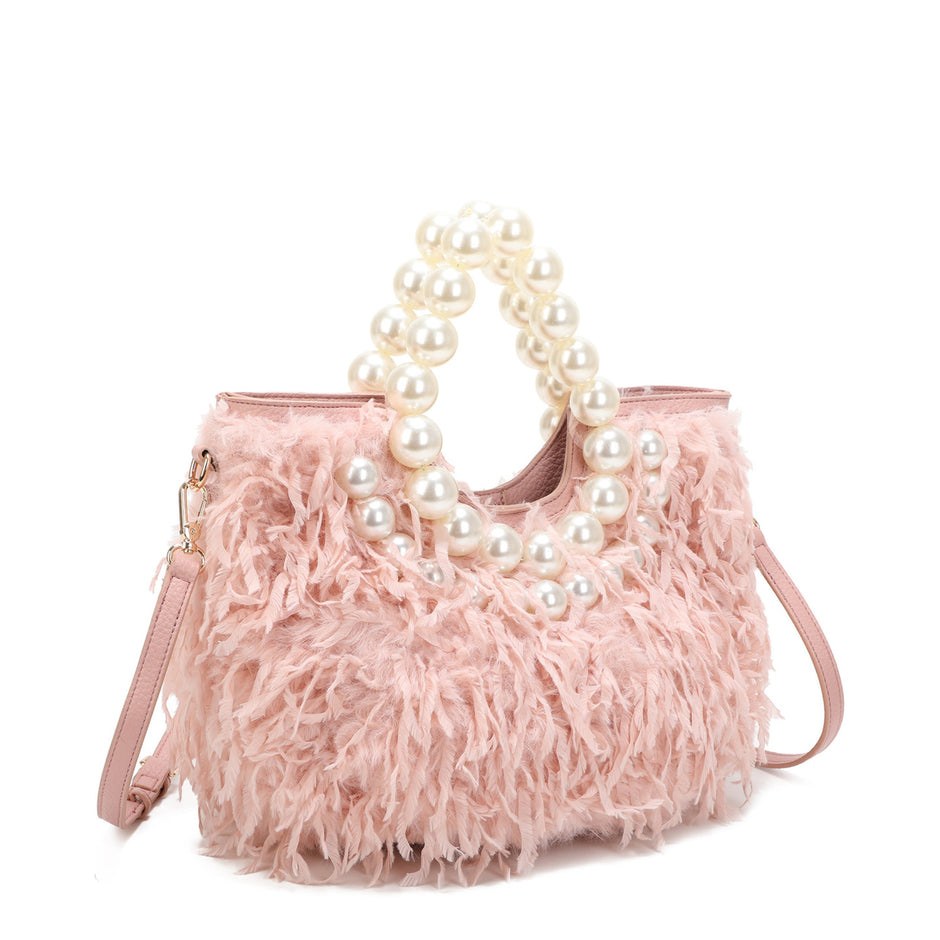 Sac shopper en fourrure et perles