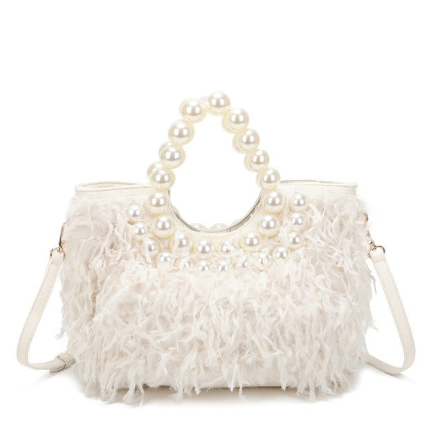 Sac shopper en fourrure et perles