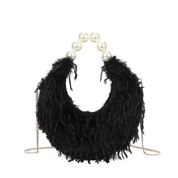 Sac shopper en fourrure et perles