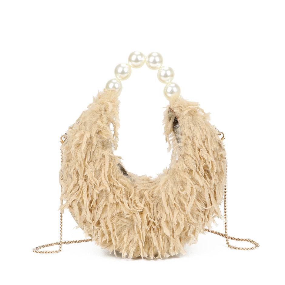 Sac shopper en fourrure et perles