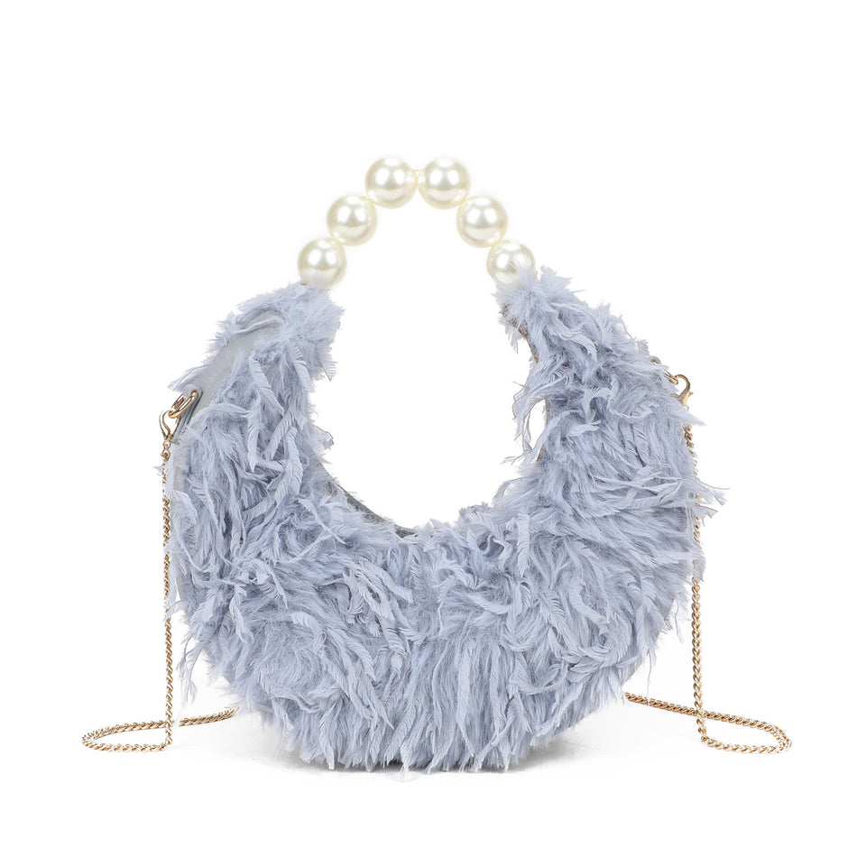 Sac shopper en fourrure et perles