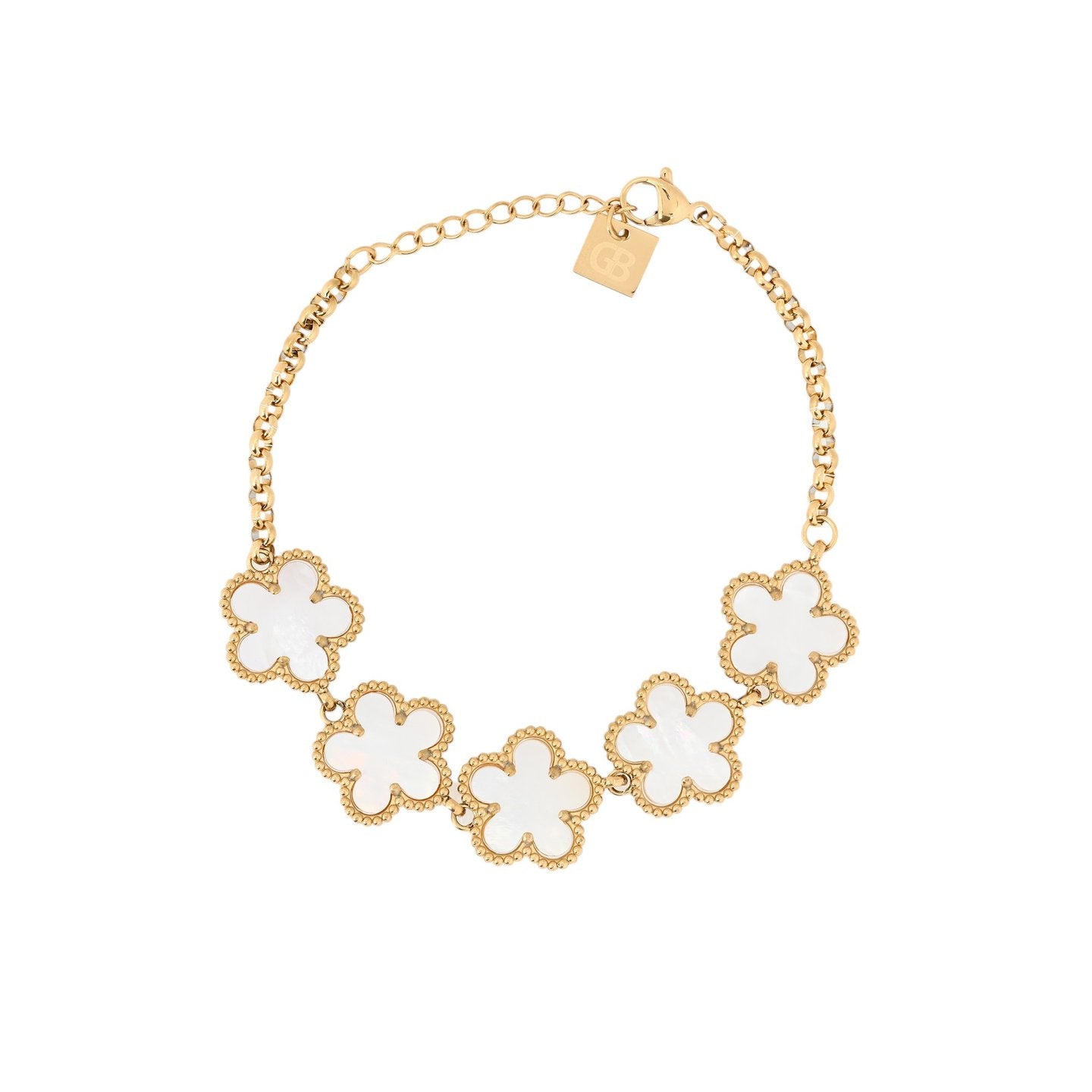 Bracelet Esmée en acier avec cinq trèfles blancs