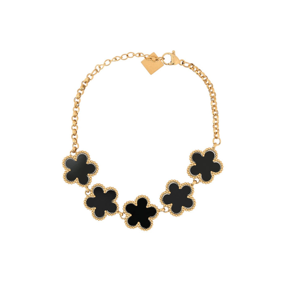 Bracelet Esmée en acier avec cinq trèfles noirs