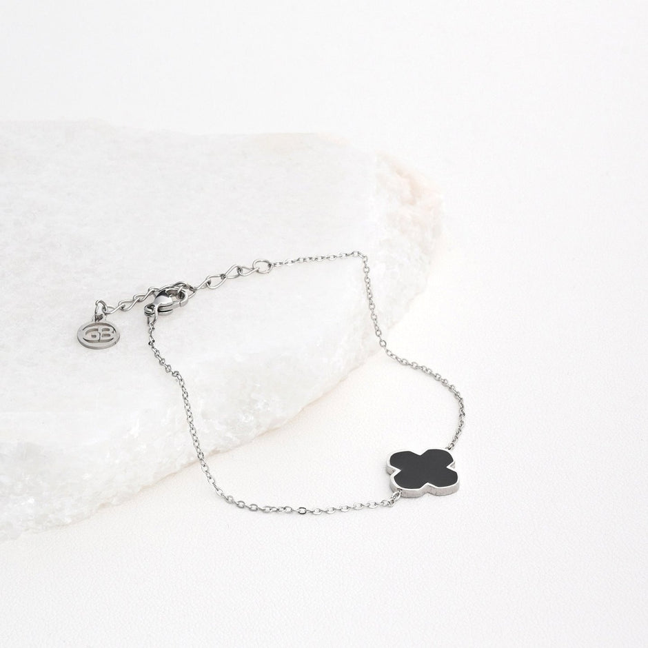 Bracelet Alba en acier trèfle noir