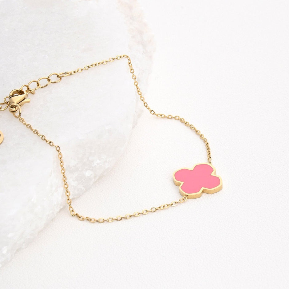 Bracelet Alba en acier trèfle rose