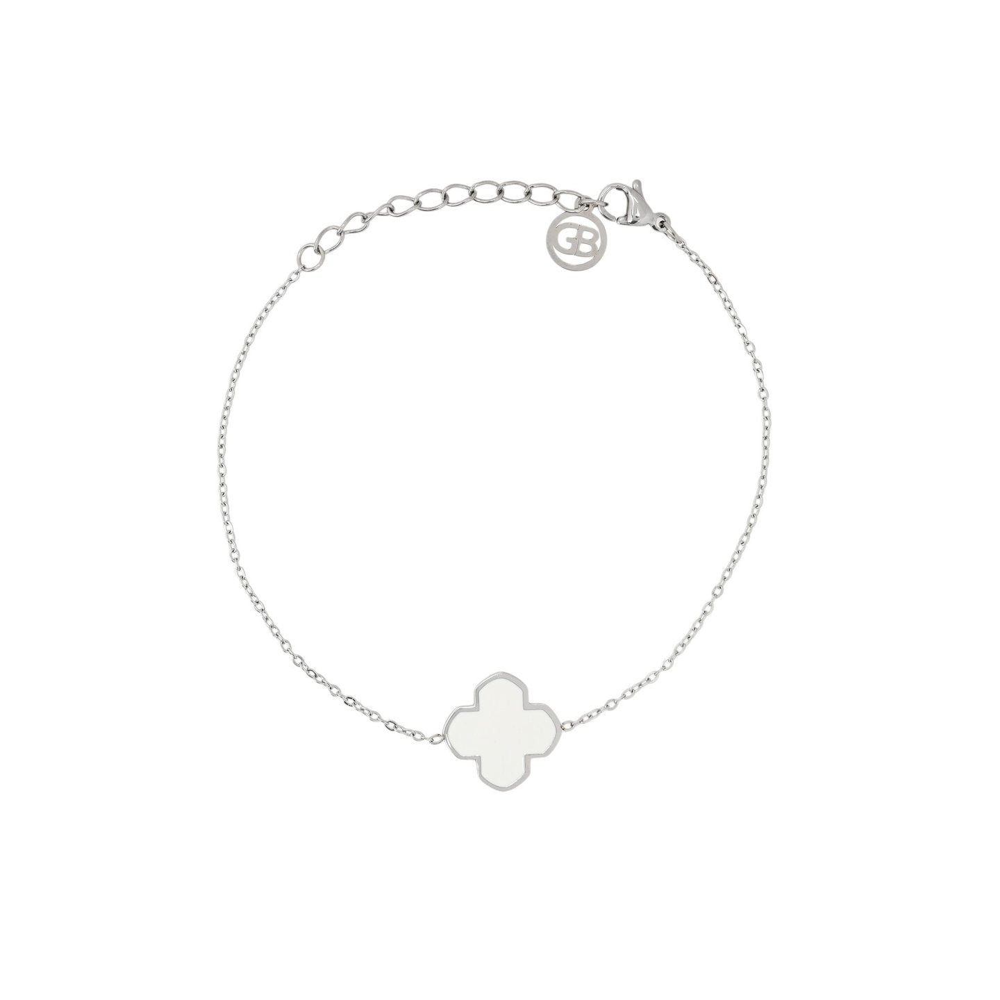 Bracelet Alba en acier trèfle blanche