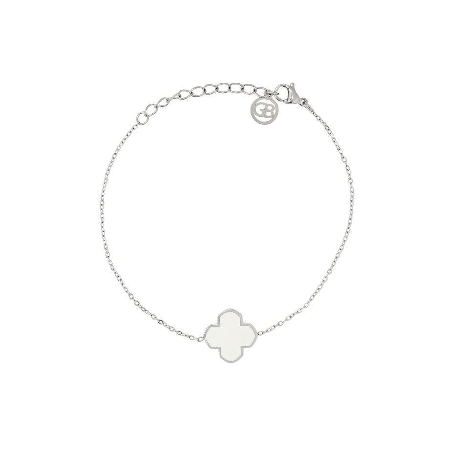 Bracelet Alba en acier trèfle blanche