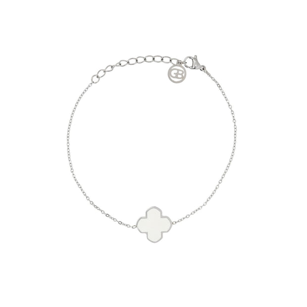 Bracelet Alba en acier trèfle blanche