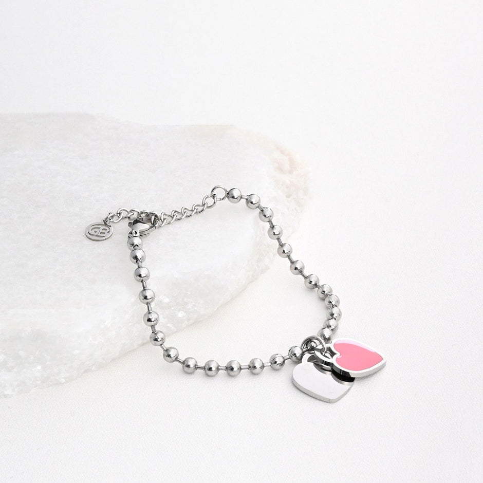 Bracelet Esmée en acier coeur double rose