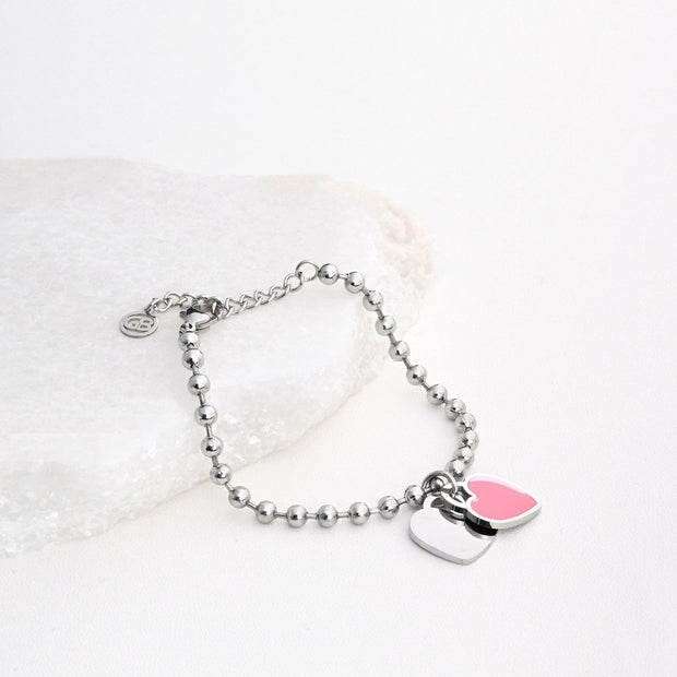 Bracelet Esmée en acier coeur double rose